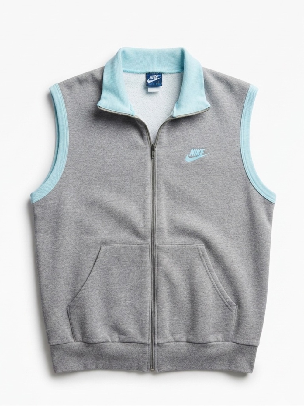 VTG 80s Nike Blue Tag Zip Up Vest Womens M Grey Baby Blue Retro Sporty